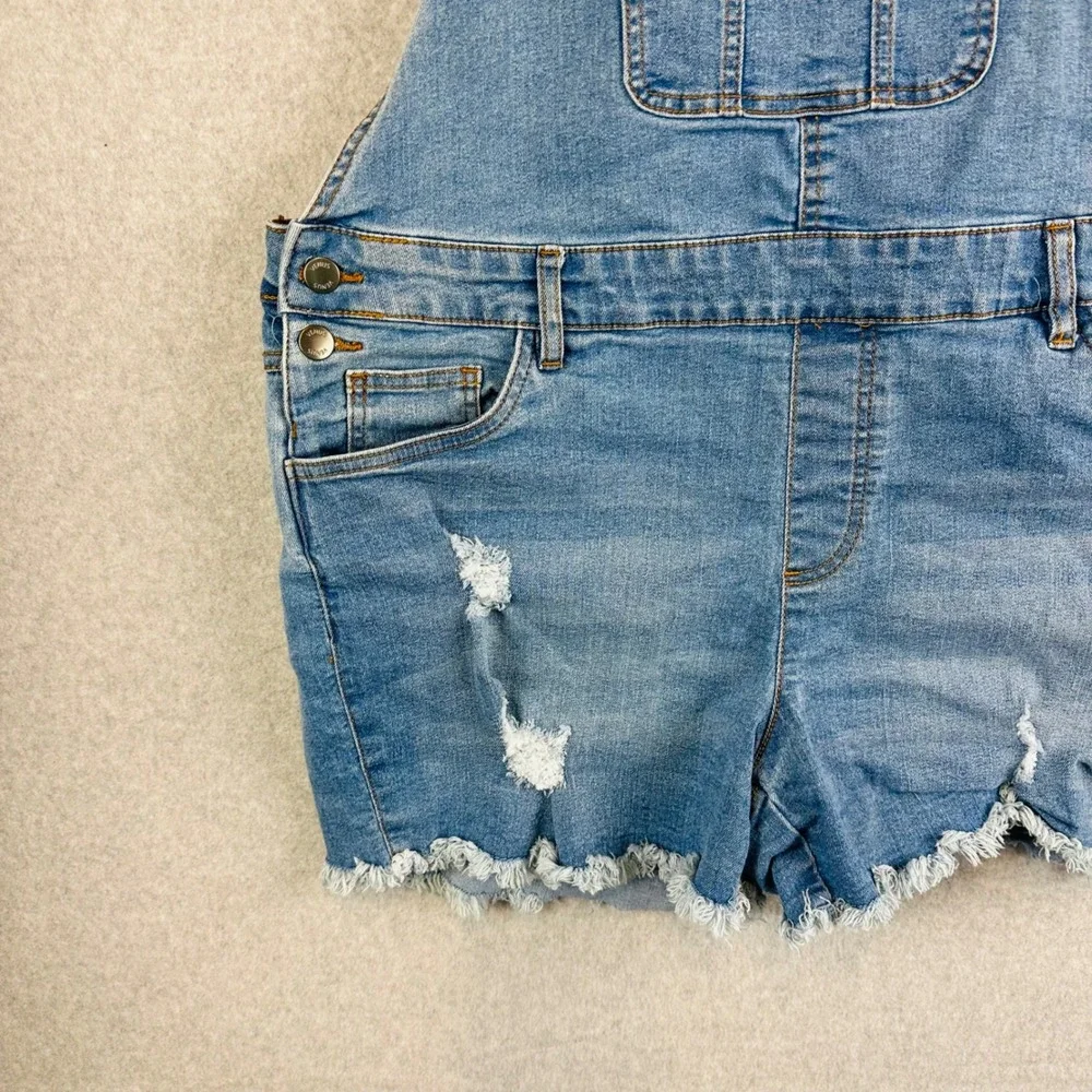 Venus Womans Sz 14 Shortalls Denim Shorts Overalls Blue Pockets Distressed